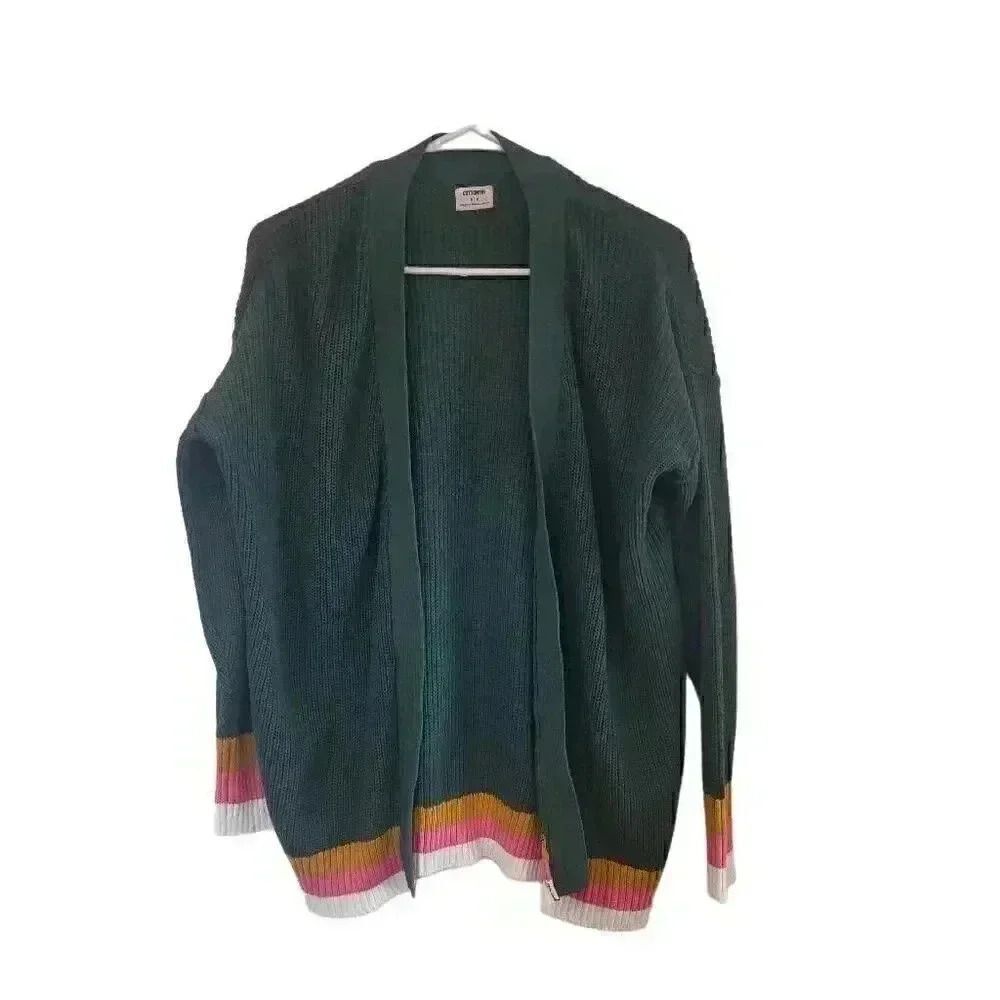 Cotton:On Women's Green Cotton Knit Heritage Stripe Everyday Boyfriend Cardigan